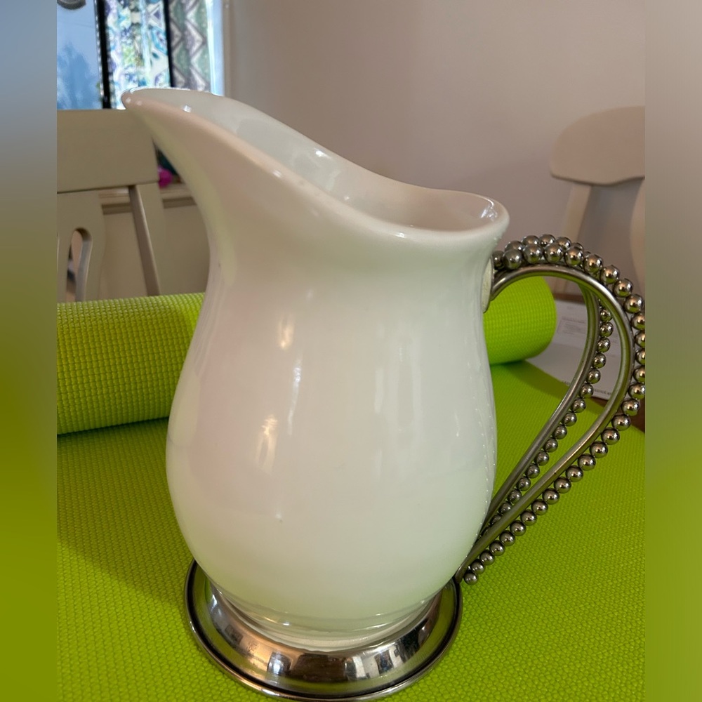 White Pitcher with Silver beaded handle